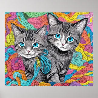 Póster Gatos y lana