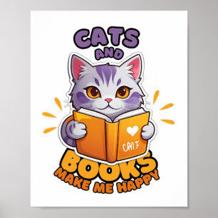 Póster Gatos y libros me hacen feliz