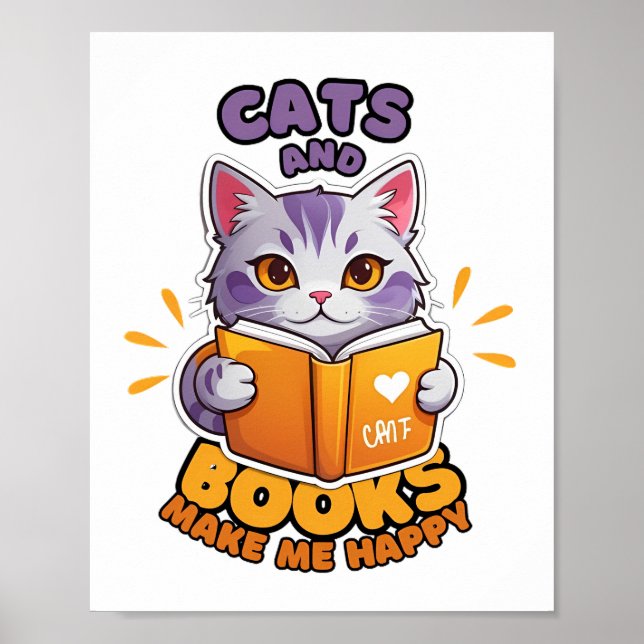 Póster Gatos y libros me hacen feliz (Frente)
