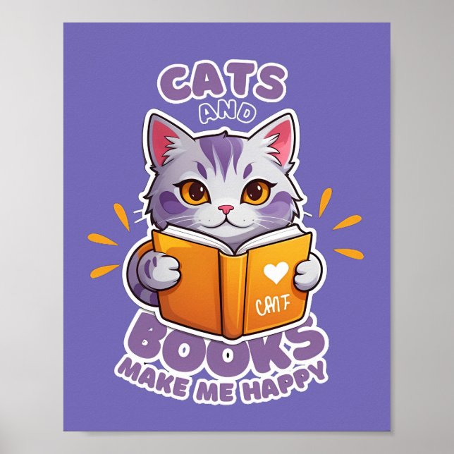 Póster Gatos y libros me hacen feliz (Frente)