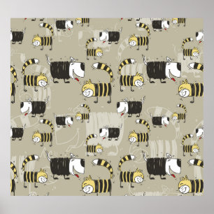 Póster Gatos y perros: Textura divertida sin foco