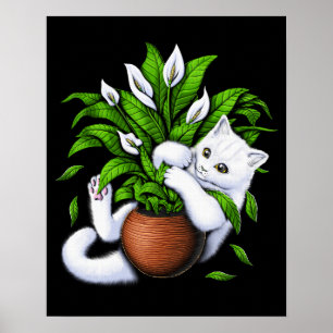 Póster Gatos y plantas domésticas