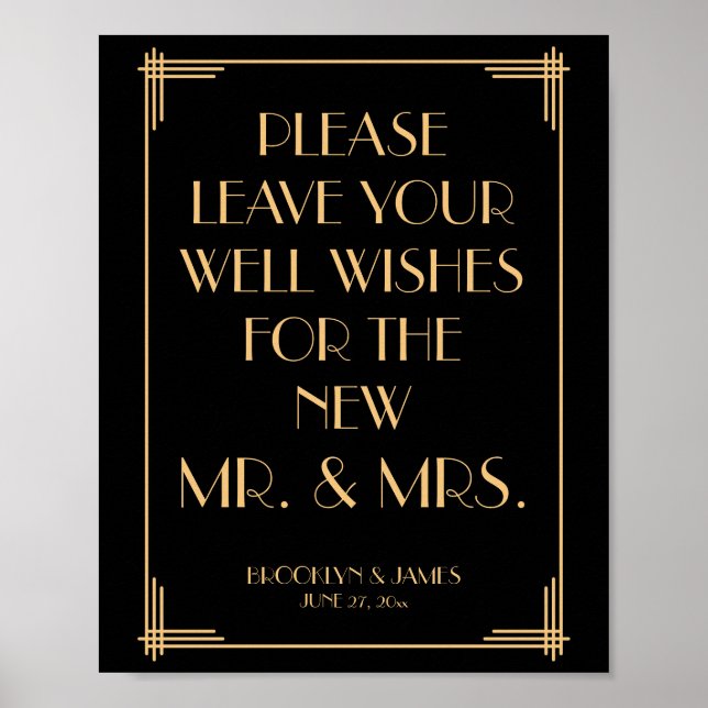 Póster Gatsby de libros de oro negro Art Deco Rótulo 8x10 (Frente)