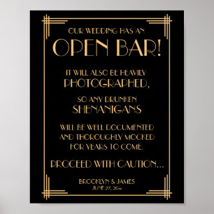 Póster Gatsby Open Bar Rótulo 8x10 De Estilo Art Deco Neg