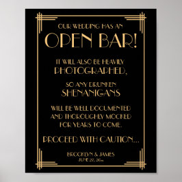 Póster Gatsby Open Bar Rótulo 8x10 De Estilo Art Deco Neg