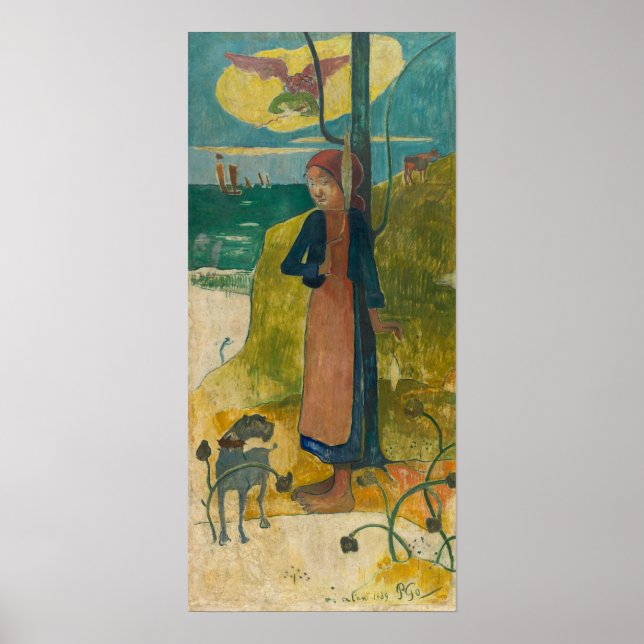 Póster Gauguin - Breton Chica Spinning 1889 (Frente)