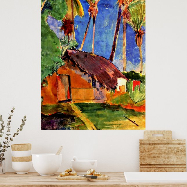 Póster Gauguin - Cabaña de paja bajo las palmas (Cocina)