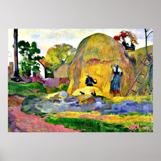 Póster Gauguin - Cosecha dorada, pintura de Paul Gauguin. (Frente)