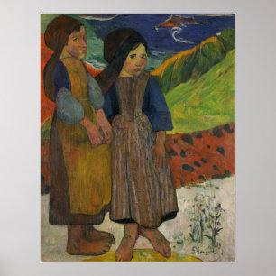 Póster Gauguin - Dos chicas bretonas junto al mar 1889