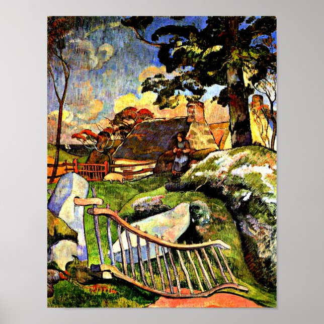 Póster Gauguin - La puerta de madera, el guardián del cer (Frente)