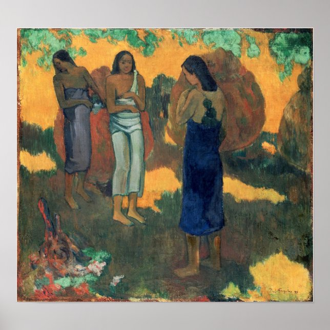 Póster Gauguin - Mujeres tahitianas, antecedentes amarill (Frente)