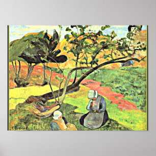 Póster Gauguin - Paisaje con las mujeres bretonas