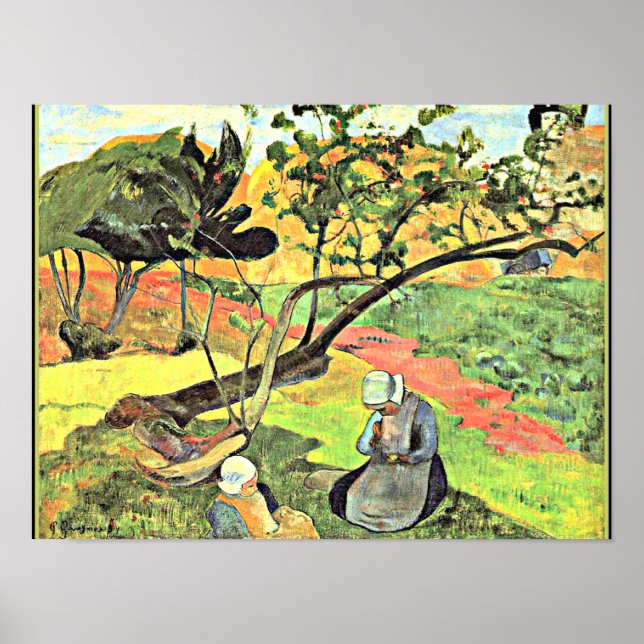 Póster Gauguin - Paisaje con las mujeres bretonas (Frente)