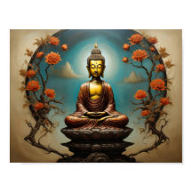 Gautama Buda meditando con árbol de flores 