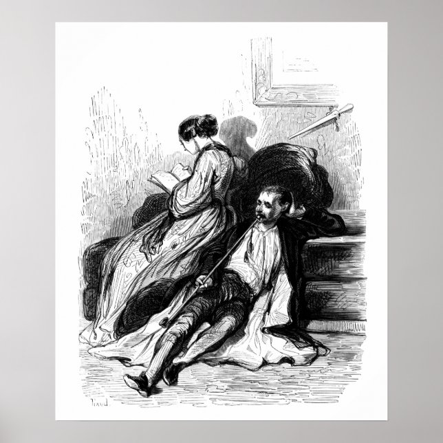 Póster Gavarni: hombre fumando una pipa larga (Frente)