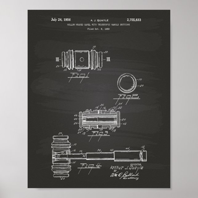 Póster Gavel of Justice 1956 Patent Art - Chalkboard (Frente)
