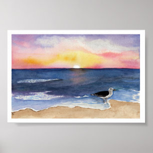 Póster Gaviota al anochecer