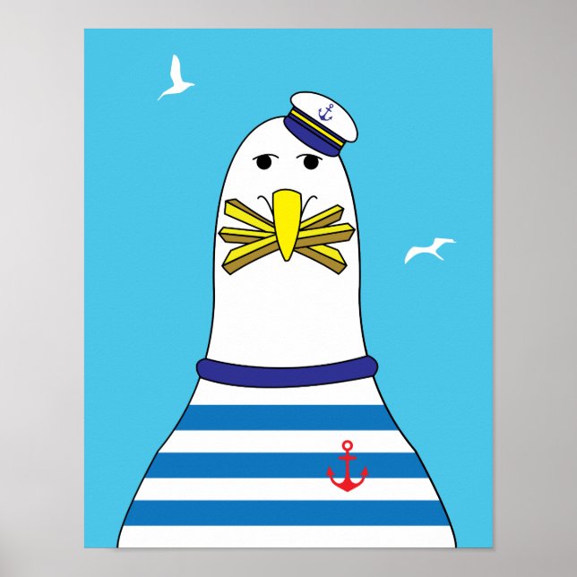 Póster Gaviota comiendo tus chile gracioso humor costero (Frente)