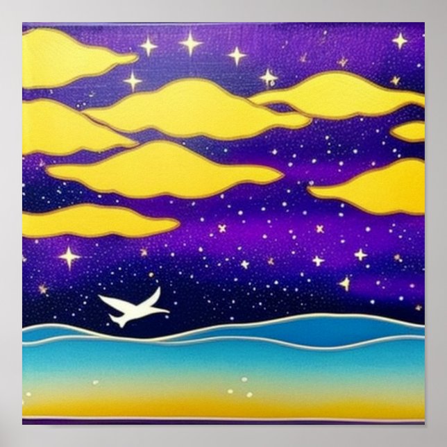 Póster Gaviota en el Poster de las nubes (Frente)