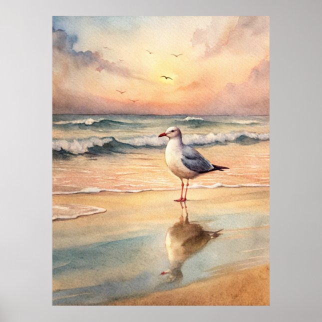 Póster Gaviota en una playa (Frente)