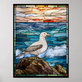 Póster Gaviota junto al diseño de ventana de vidrio emplo