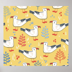Póster Gaviota vintage deja patrón natural