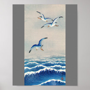 Póster Gaviotas sobre las olas, Watanabe Seitei
