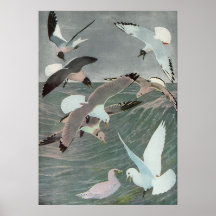 Gaviotas sobre olas del océano por Louis Agassiz F