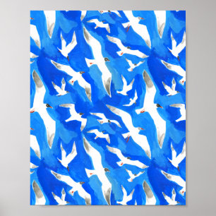 Póster Gaviotas voladoras sobre el azul del cielo