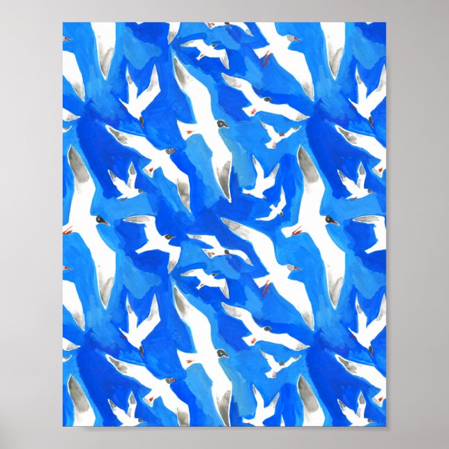 Póster Gaviotas voladoras sobre el azul del cielo (Frente)