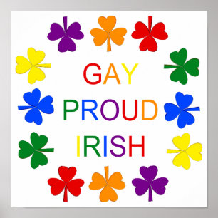 Póster Gay Proud Irlandés LGBT Rainbow Shamrock