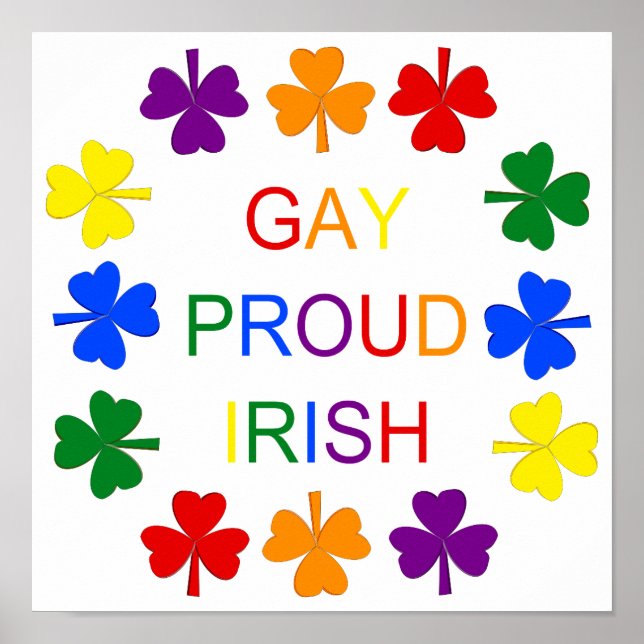 Póster Gay Proud Irlandés LGBT Rainbow Shamrock (Frente)
