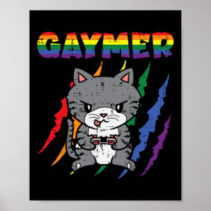 Póster Gaymer Purride Cat Video Game Gamer Lgbtq Rainbow