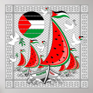 Póster Gaza: Barcos de la Flotilla de Sumuda por la Liber