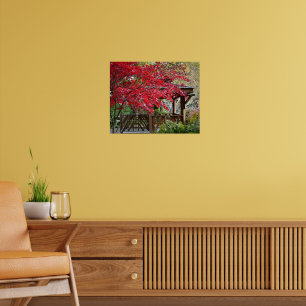 Póster Gazebo de jardín y hojas rojas de arce