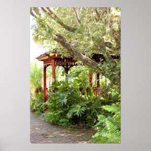 Póster Gazebo de madera Plantas tropicales Poster foresta