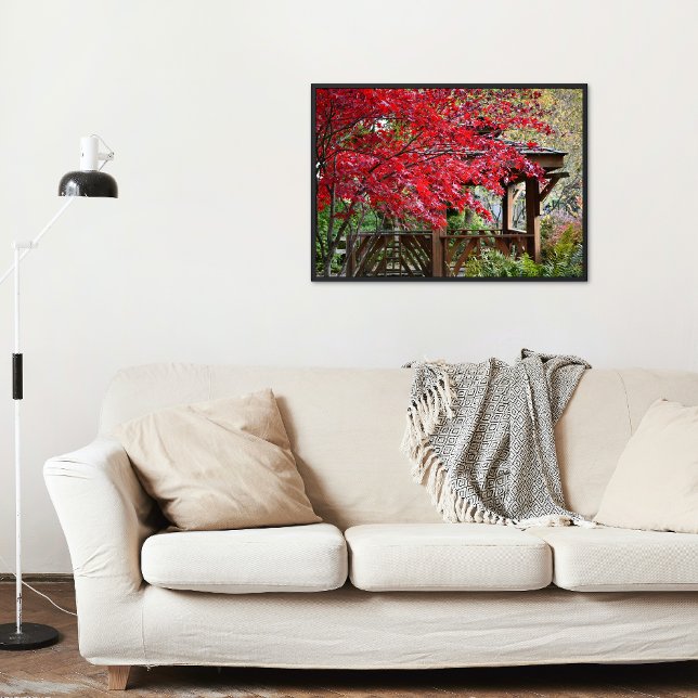 Póster Gazebo y hojas de otoño rojas (In Situ)