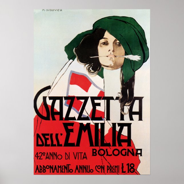 Póster GAZZETTA DELL EMILIA Bologna por Marcelo Dudovich (Frente)