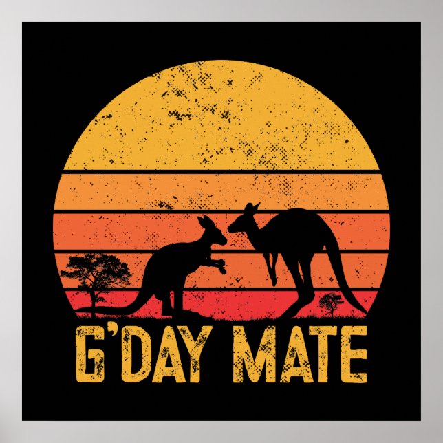 Póster ¡G'day Mate! Kangaroos australianos retro vintage (Frente)