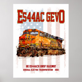 Póster GE ES44AC GEVO Locomotive and American flag