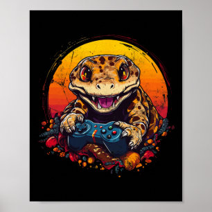Póster Gecko Jugando Videojuego Lizard & amp; Reptiles Ga