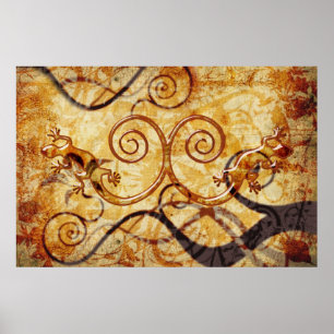 Póster Gecko Spiral Twins - Estilo grunge vintage