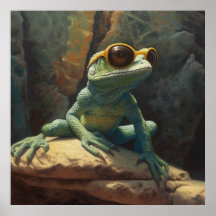 gecko verde fresco usando gafas de sol