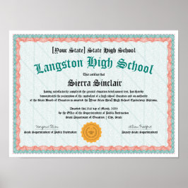 Póster GED Copia de Diploma de Equivalencia Escolar Gener