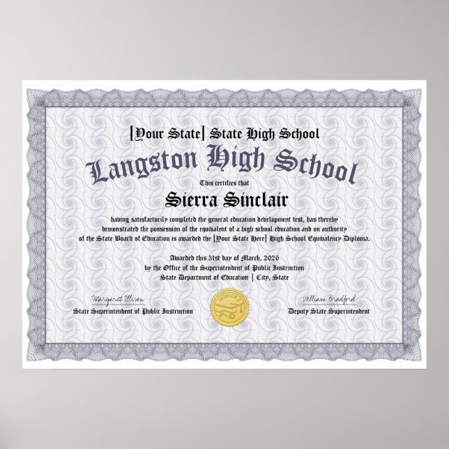 Póster GED General High School Equivalency Diploma Copy (Frente)