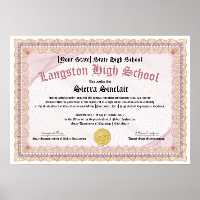 Póster GED General High School Equivalency Diploma Copy (Frente)