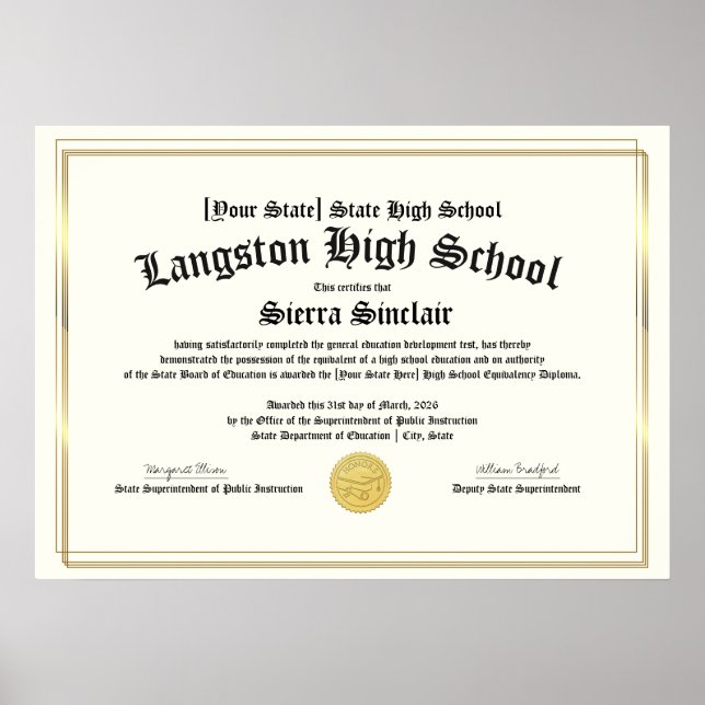 Póster GED General High School Equivalency Diploma Copy (Frente)