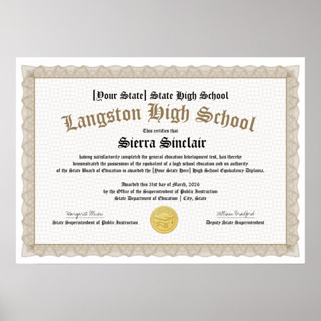 Póster GED General High School Equivalency Diploma Copy (Frente)