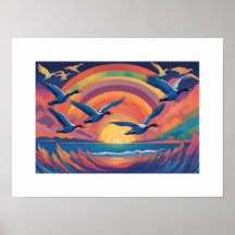 Geese sobre la playa al amanecer