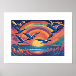 Póster Geese sobre la playa al amanecer